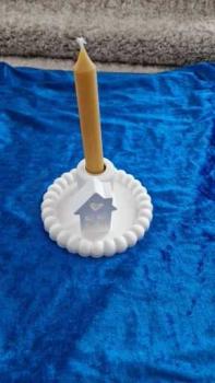 Preview: Teller mit Haus und Tafelkerze aus Bienenwachs