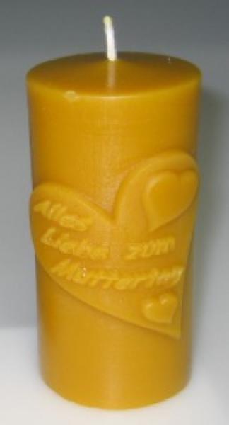 Muttertagskerze mit Spruch  aus 100 % reinen Bienenwachs direkt aus dem Bienenstock