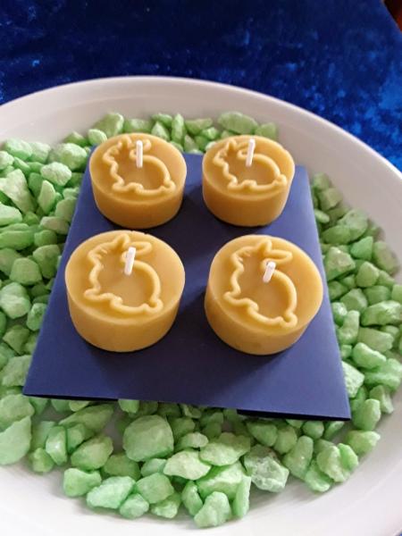 Teelicht Motiv Ostern  Küken/Hasen, Teelicht aus reinem Bienenwachs